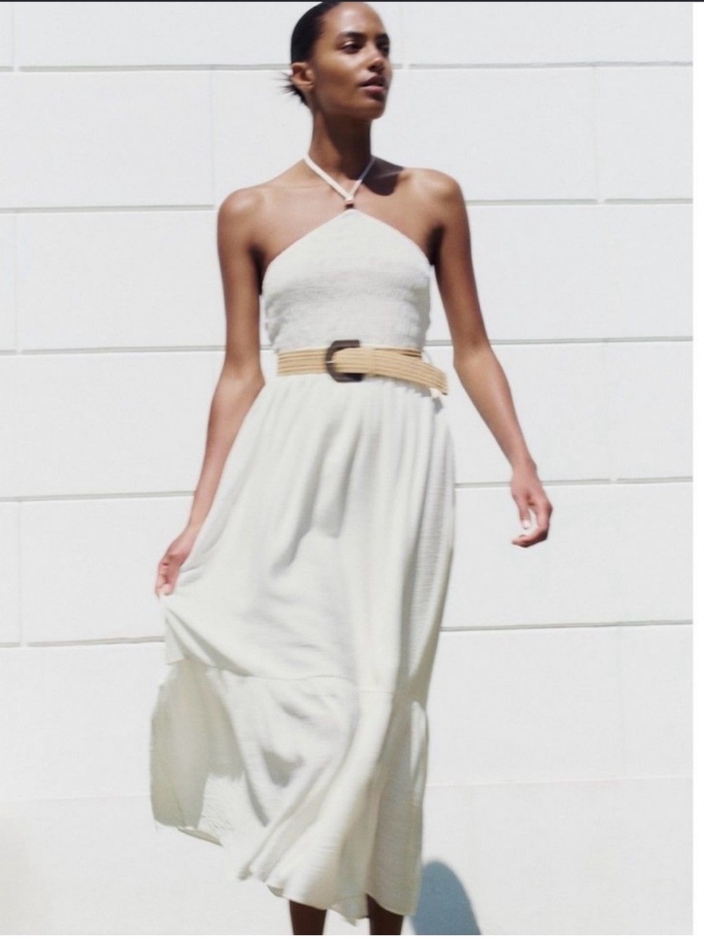 Zara Halter Maxi Dress with Natural Waist Belt
